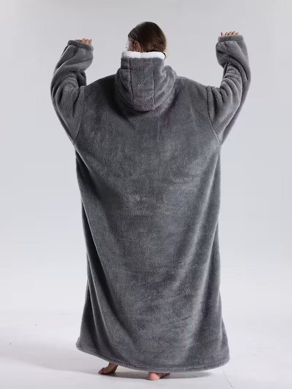 Kuschelkokon – Lange Hoodie-Decke zum Anziehen