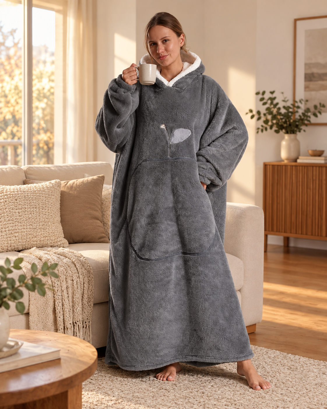 Kuschelkokon Hoodie-Decke in Anthrazit